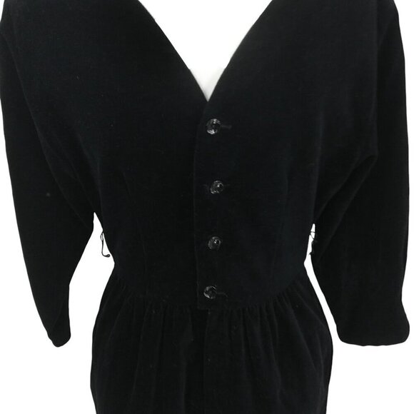 Vintage Petite Lanz Black Velvet Button Back Midi Modest Dress Size 10 Orchestra - Picture 10 of 14